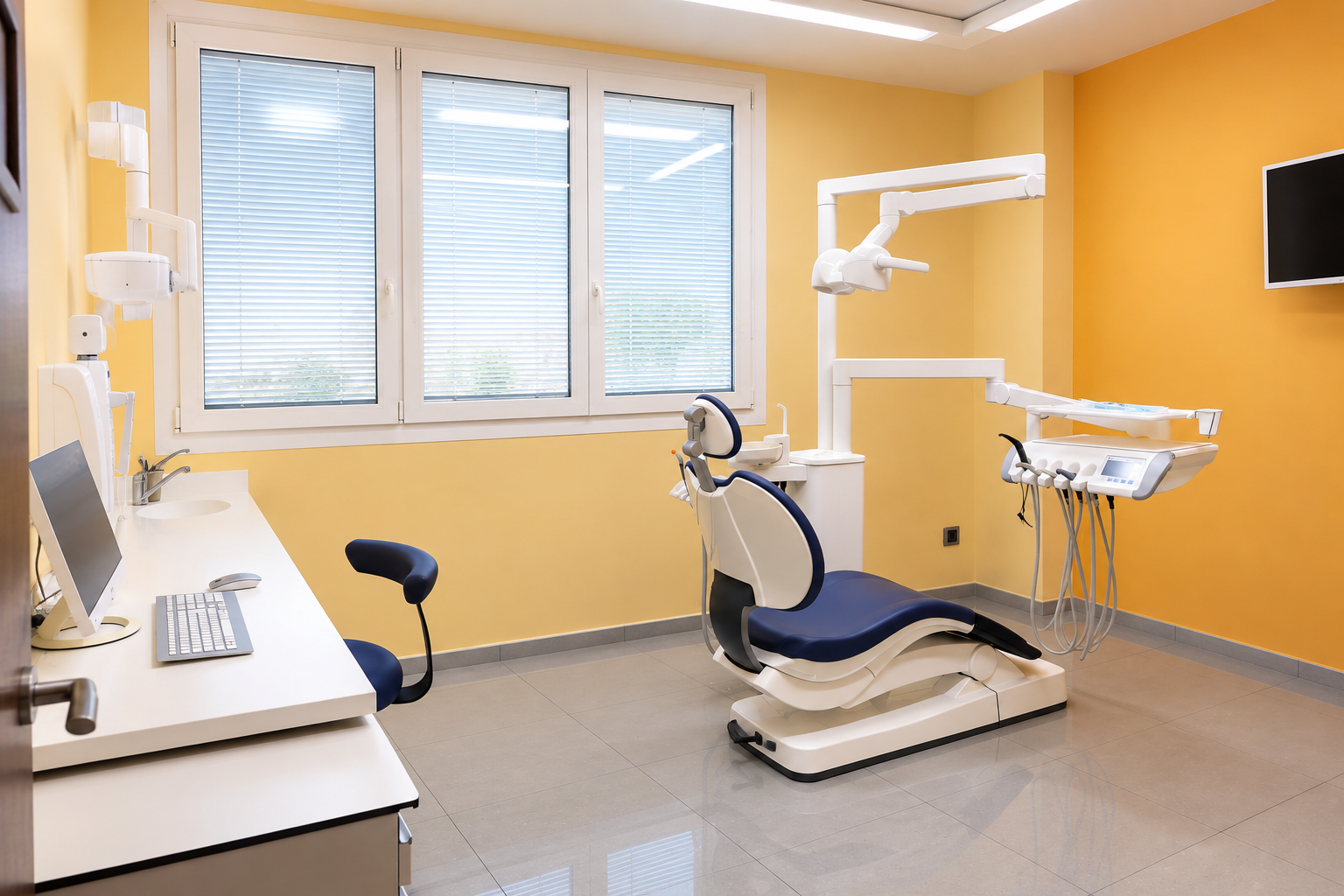 Gabinete dental con paredes amarillas de DELMAS CLINIC
